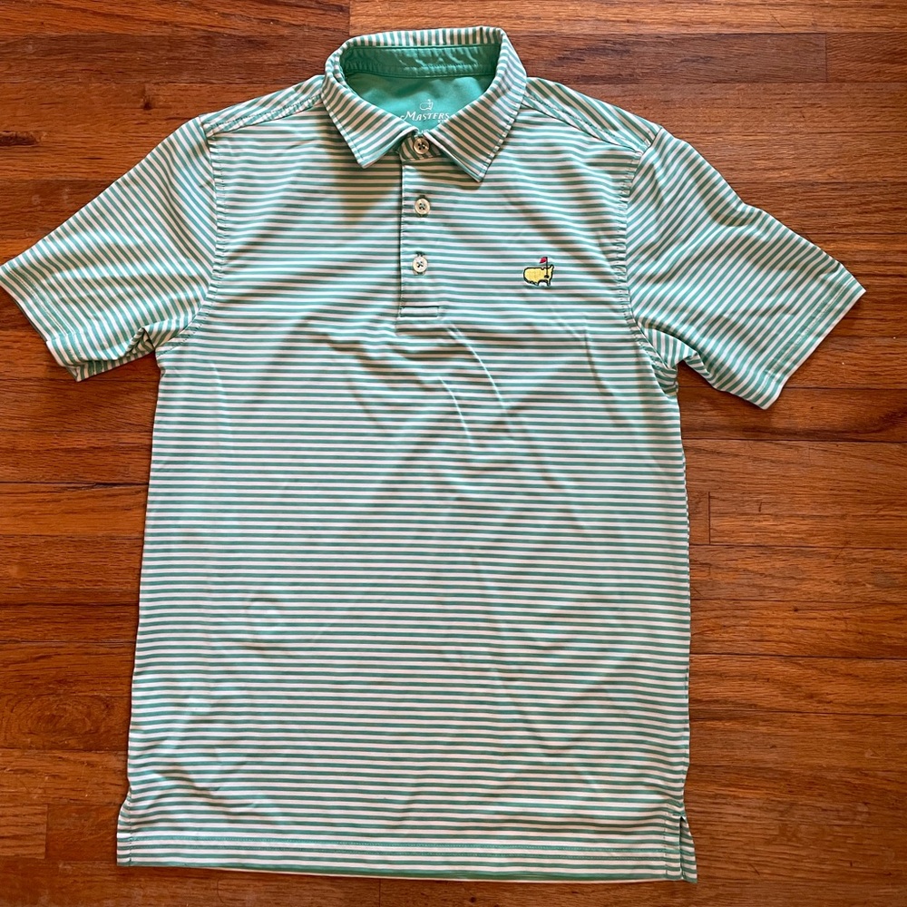 Masters Green Striped Polo Golf Shirt - Boys / Kids Medium